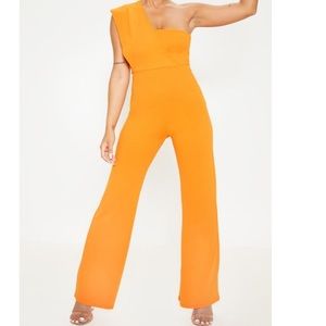 Petite orange drape one shoulder